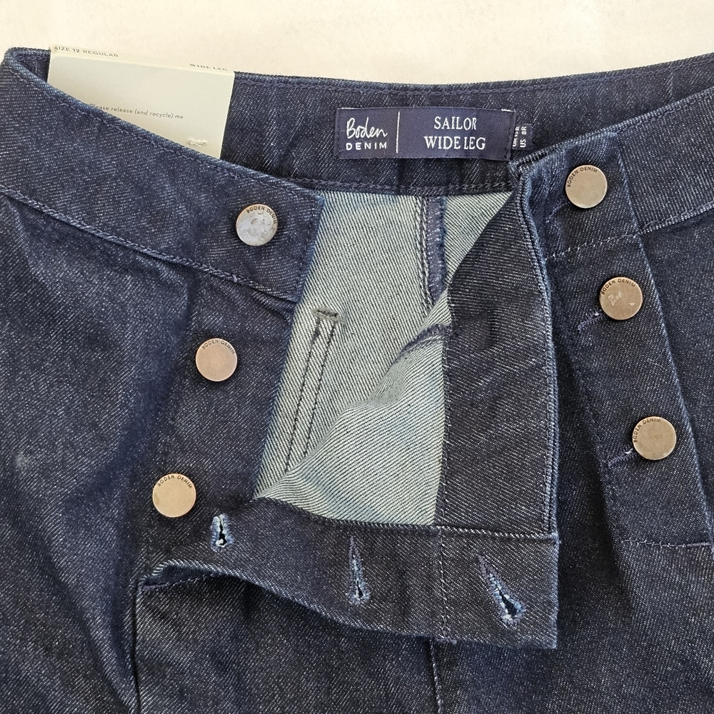 Boden Denim Sailor Wide Leg High Rise Dark Jeans, Women US 8R, New With Tags NWT - Picture 7 of 16